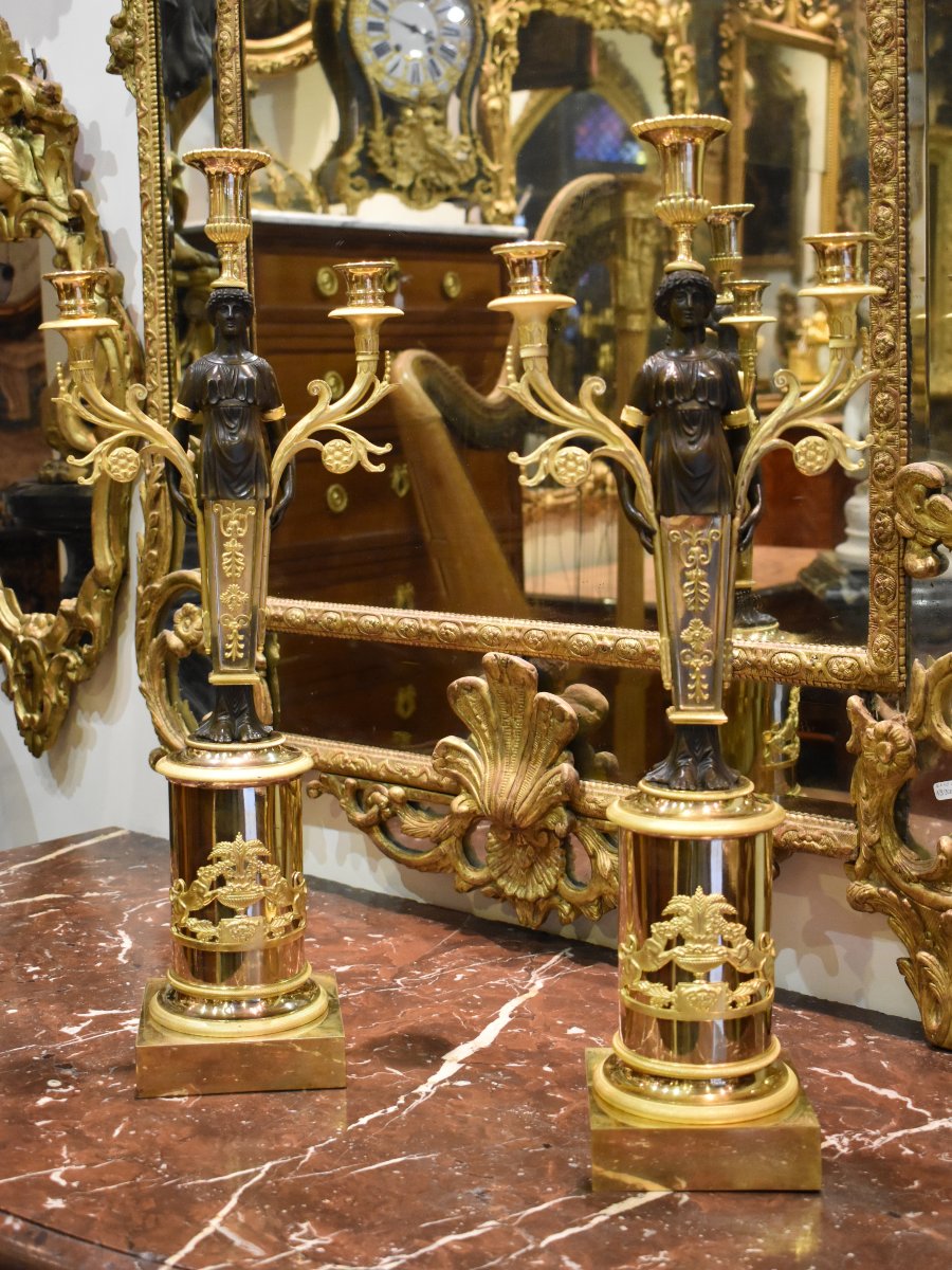 Pair Of Large "caryatid" Candelabra, Consulate Period, 18th Century
