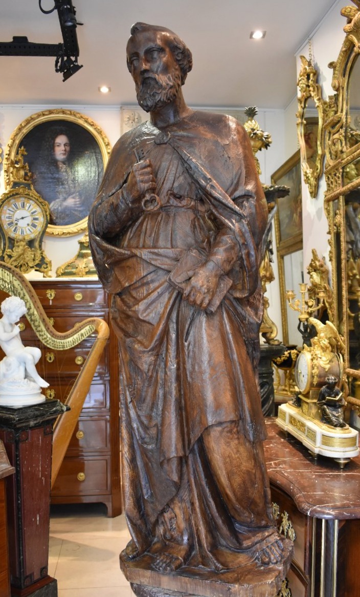 Important 17th-century Linden Wood Sculptures Of "saint Peter" -photo-3