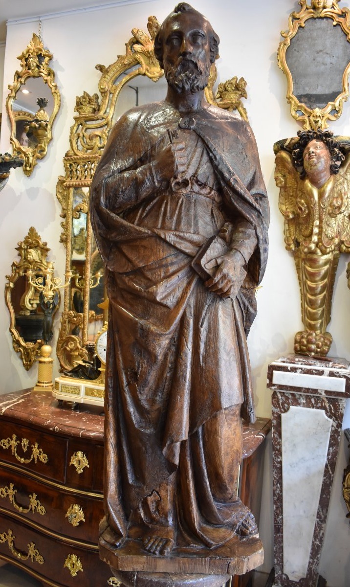 Important 17th-century Linden Wood Sculptures Of "saint Peter" -photo-4
