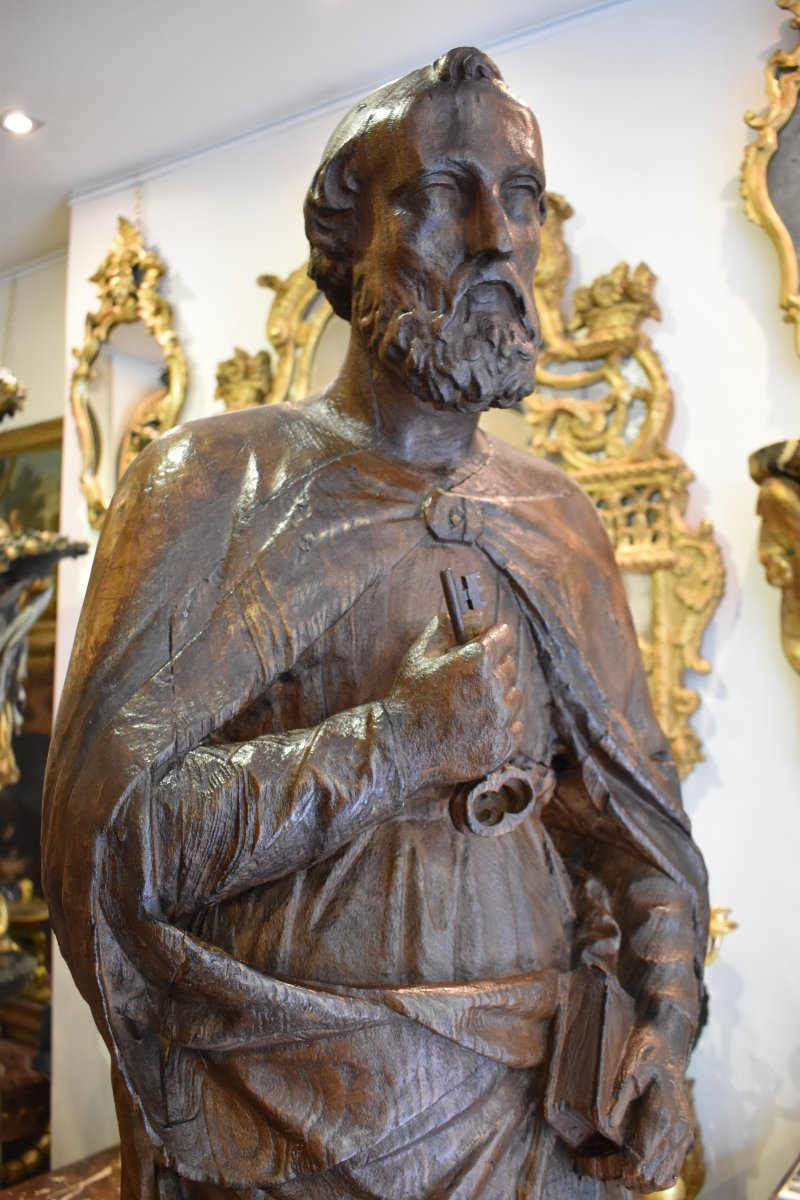 Important 17th-century Linden Wood Sculptures Of "saint Peter" -photo-6