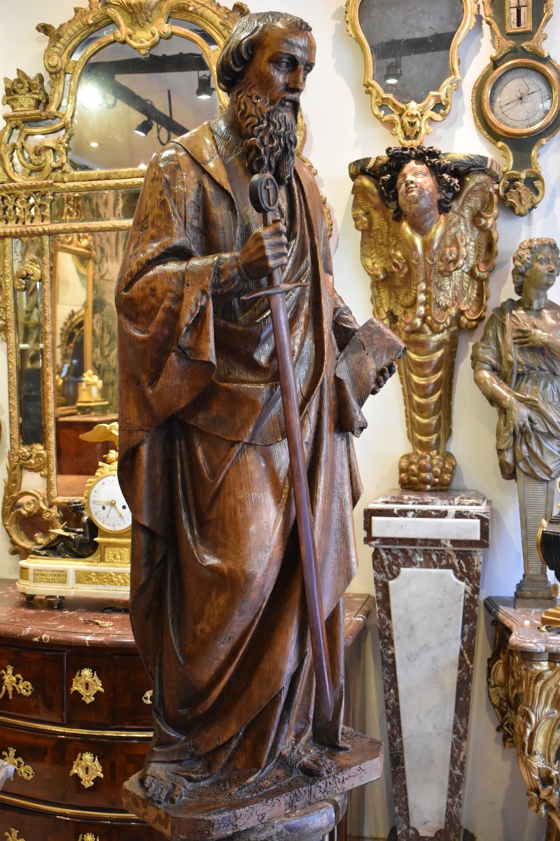 Importante Sculpture De "Saint Paul" En chêne XVII ème-photo-3