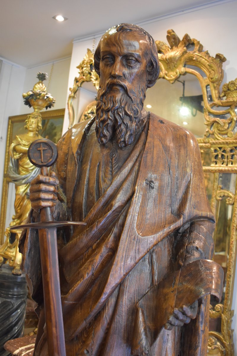 Importante Sculpture De "Saint Paul" En chêne XVII ème-photo-4