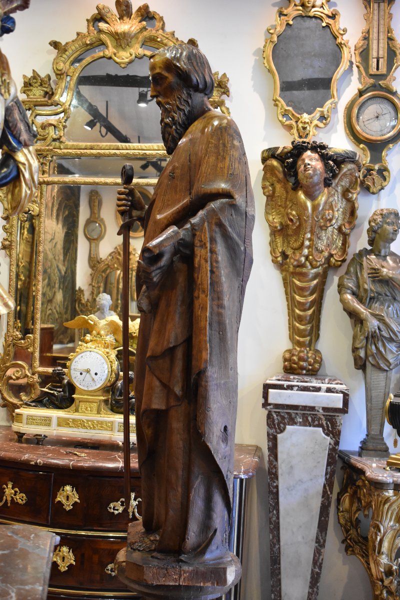 Importante Sculpture De "Saint Paul" En chêne XVII ème-photo-2