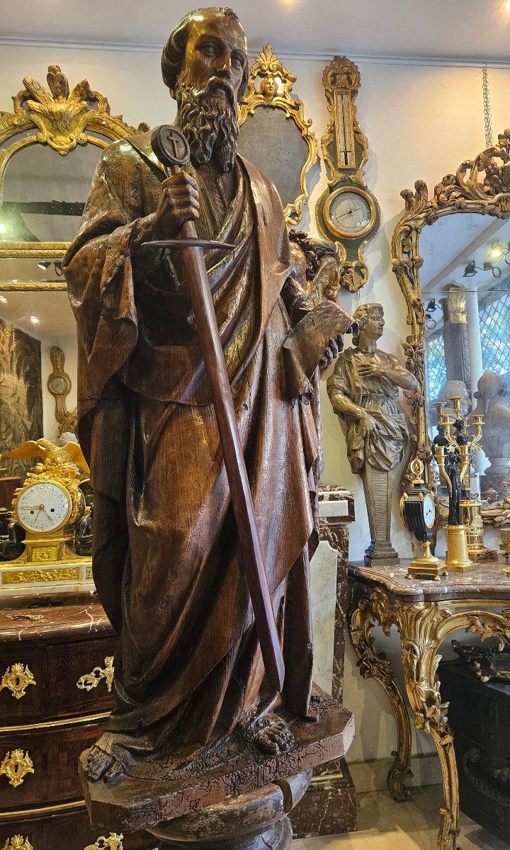 Importante Sculpture De "Saint Paul" En chêne XVII ème-photo-3