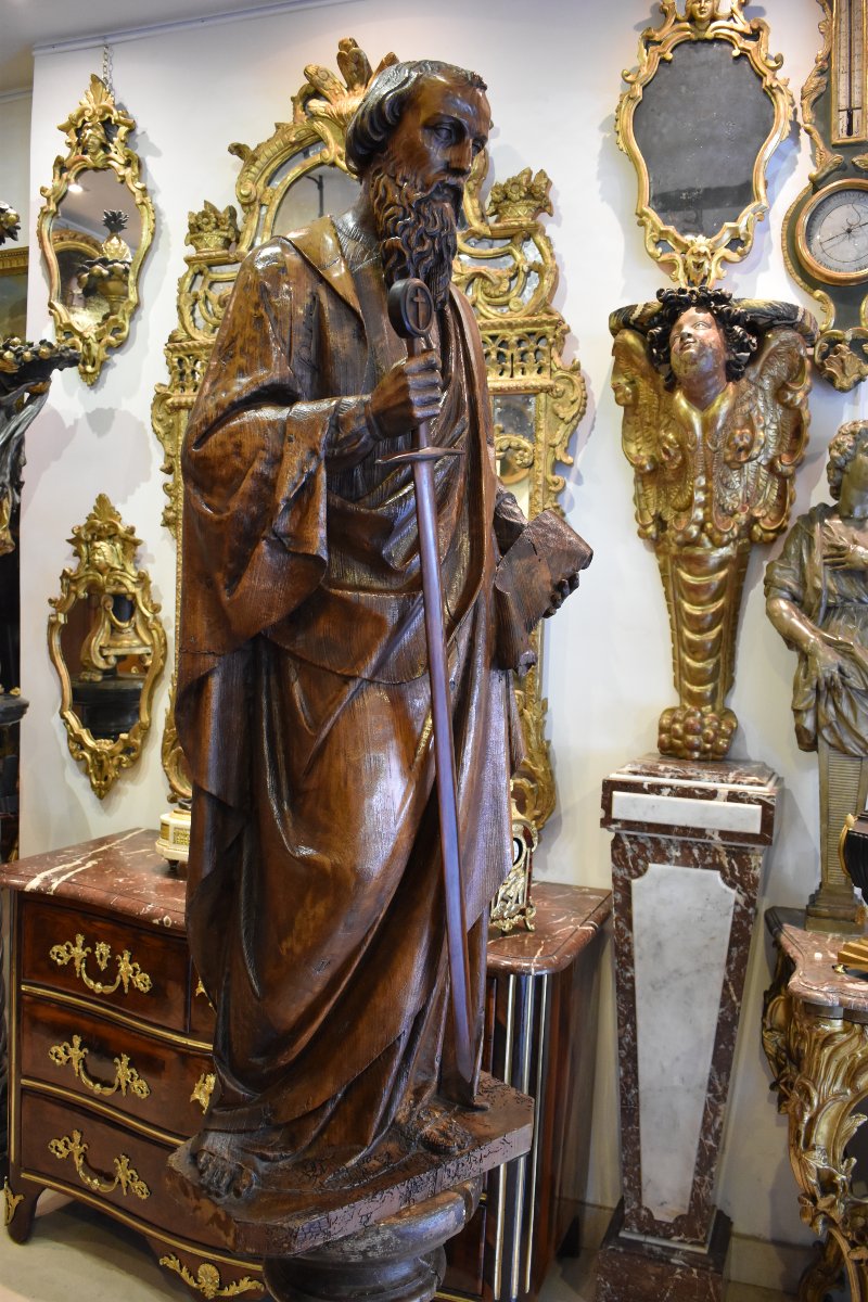 Importante Sculpture De "Saint Paul" En chêne XVII ème-photo-4