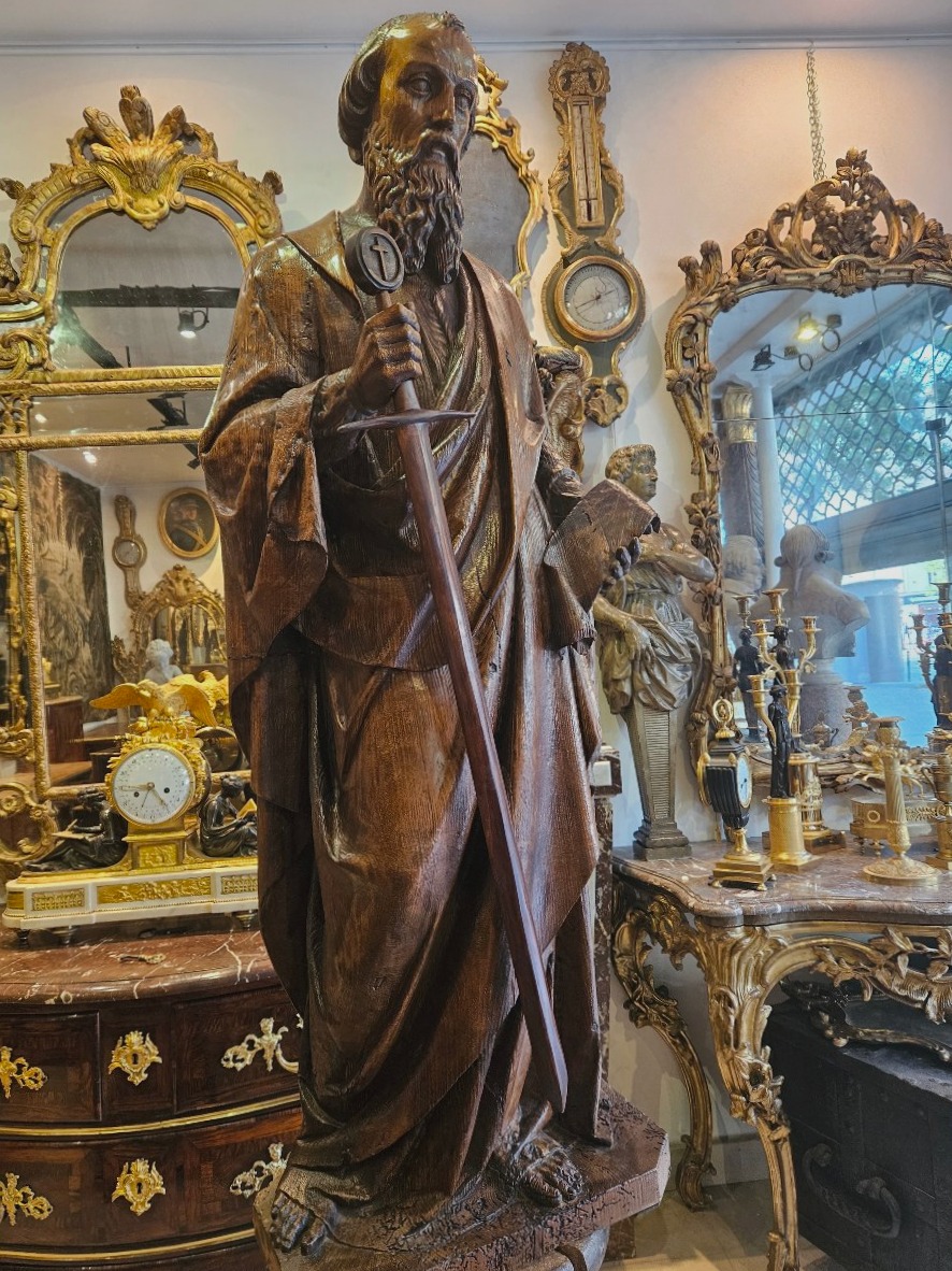 Importante Sculpture De "Saint Paul" En chêne XVII ème-photo-5