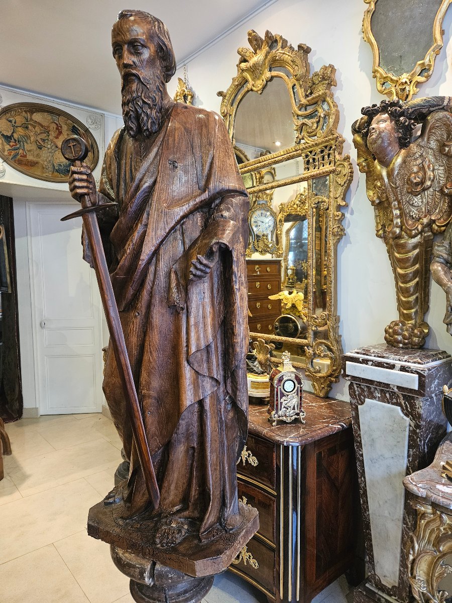 Importante Sculpture De "Saint Paul" En chêne XVII ème-photo-7