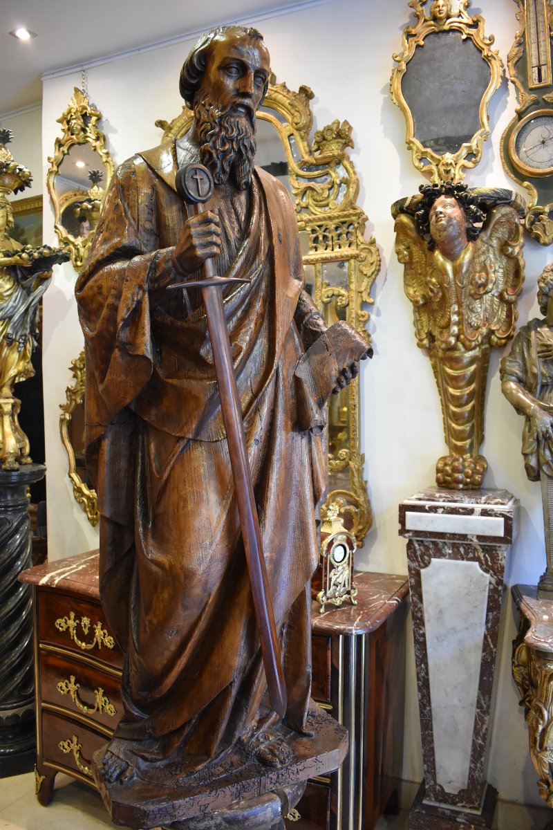 Importante Sculpture De "Saint Paul" En chêne XVII ème