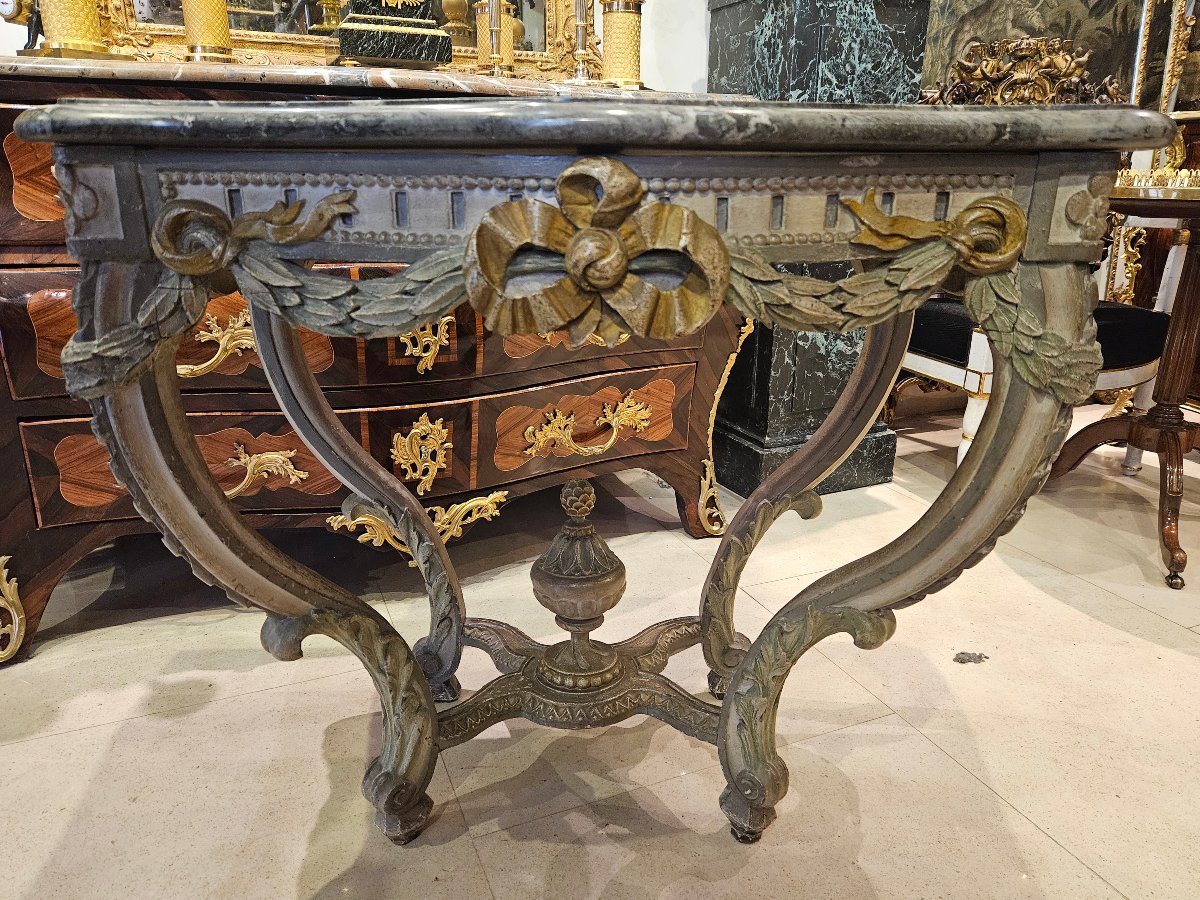 Polychrome Carved Oak Console Table, 18th-century Transition Period.-photo-2