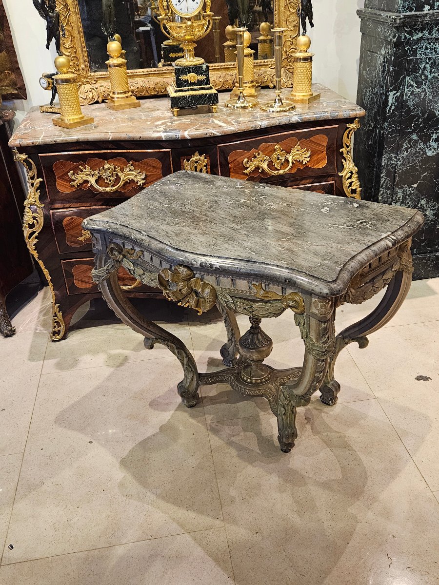 Polychrome Carved Oak Console Table, 18th-century Transition Period.-photo-3
