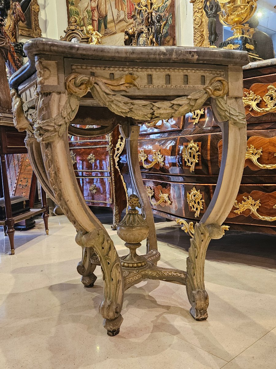 Polychrome Carved Oak Console Table, 18th-century Transition Period.-photo-4