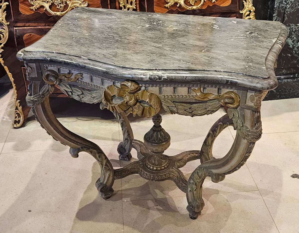 Polychrome Carved Oak Console Table, 18th-century Transition Period.-photo-1