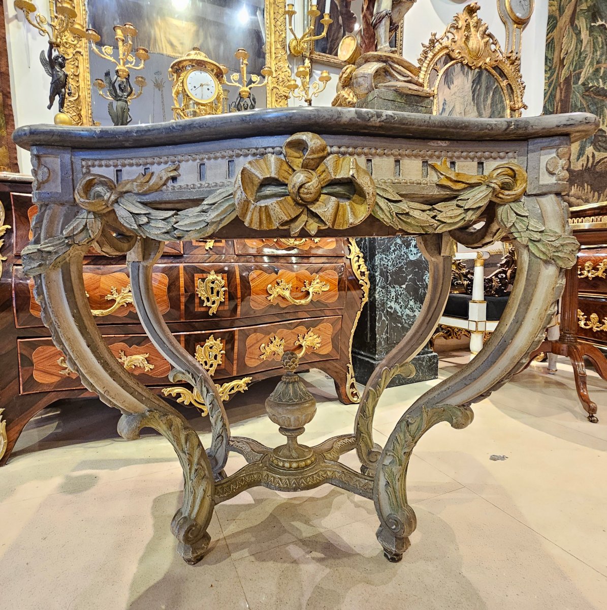 Polychrome Carved Oak Console Table, 18th-century Transition Period.-photo-4