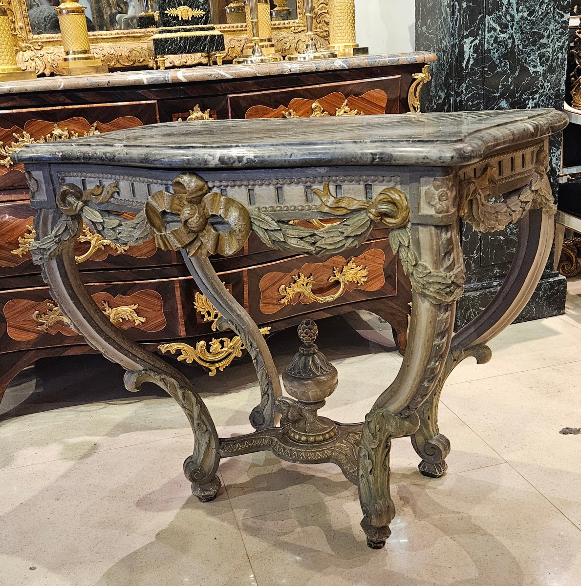Polychrome Carved Oak Console Table, 18th-century Transition Period.-photo-5