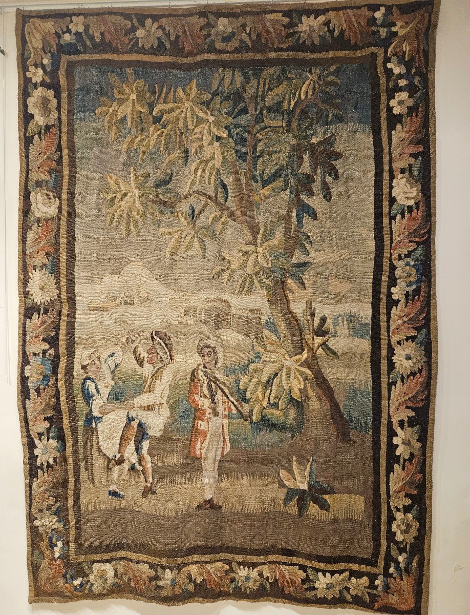 Aubusson Tapestry "la Danse Champêtre" (louis XV Period, 18th Century)-photo-4