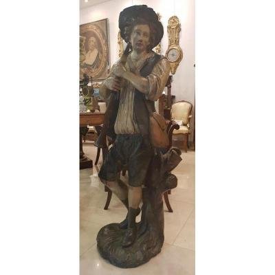 Sculpture En Bois Sculpté Polychrome "Le Joueur De Clarinette" XVIII ème-photo-2