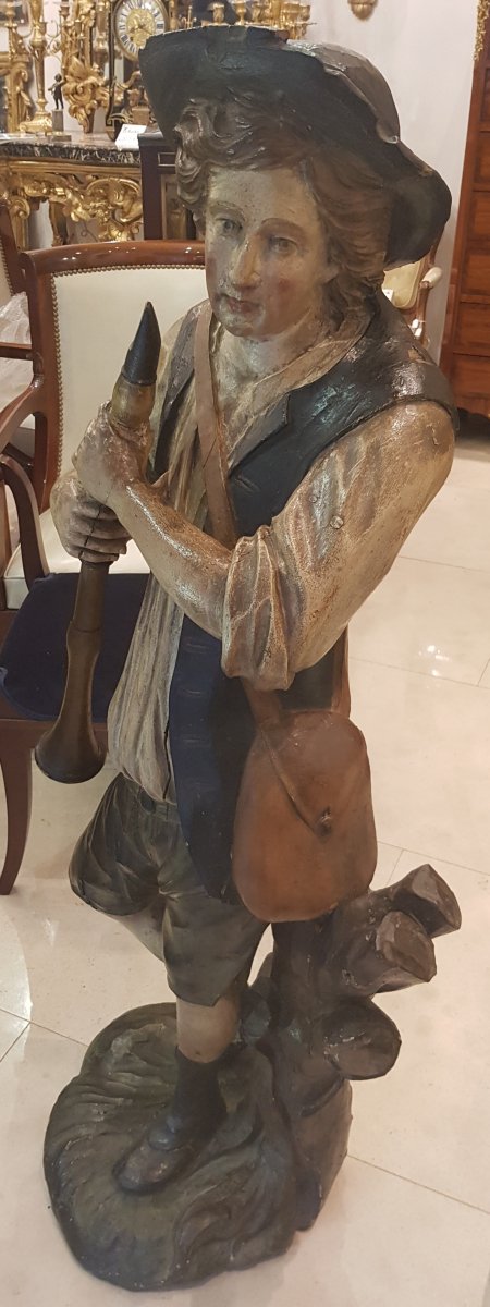 Sculpture En Bois Sculpté Polychrome "Le Joueur De Clarinette" XVIII ème-photo-4