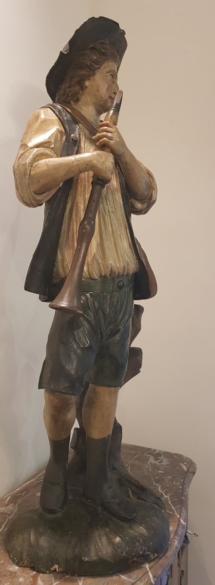 Sculpture En Bois Sculpté Polychrome "Le Joueur De Clarinette" XVIII ème-photo-5