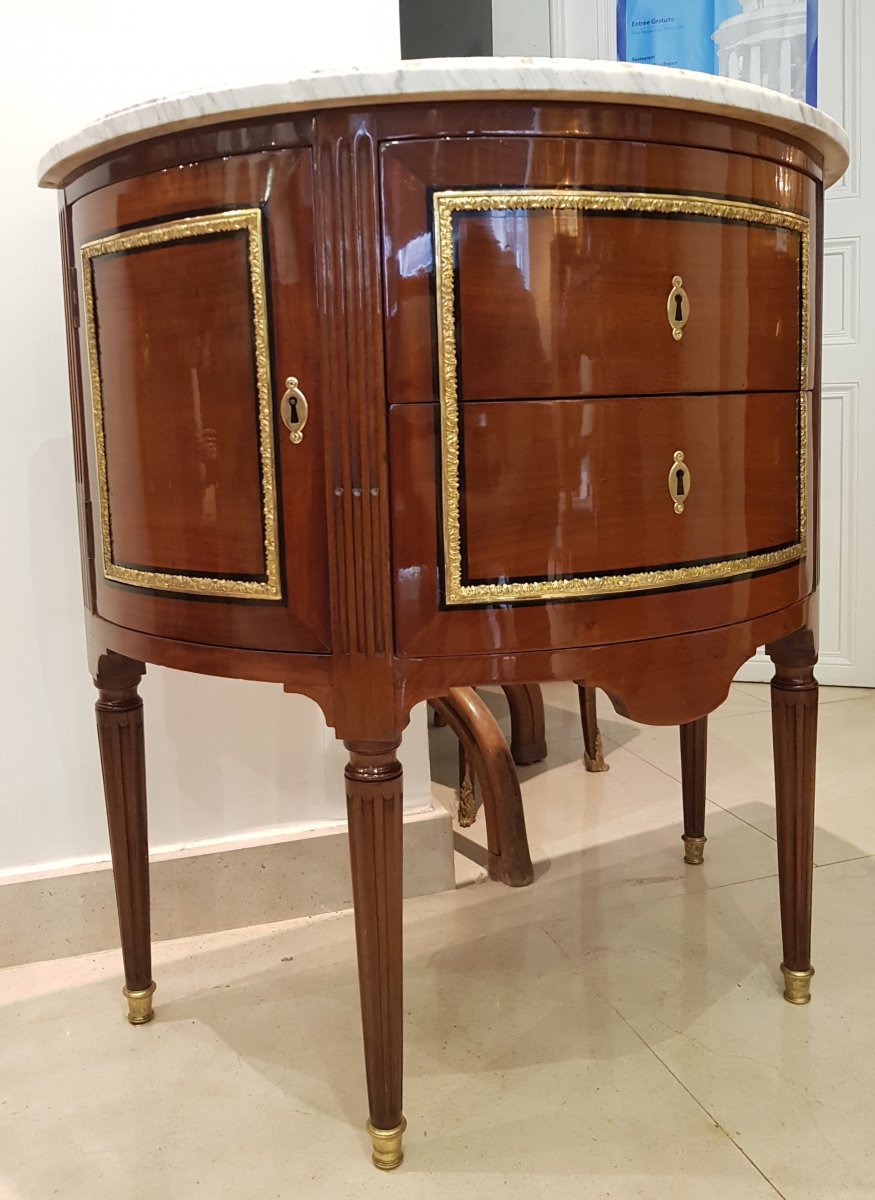 Commode Demi-lune En Acajou  Estampillée CANABAS Epoque Louis XVI  -photo-3