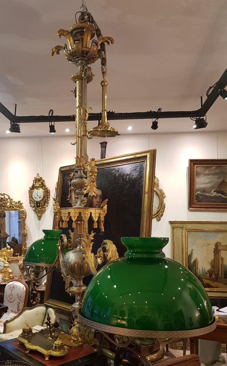 Importante Suspension De Billard  En  Bronze  Attribuée à Barbedienne  Epoque Napoléon III-photo-3
