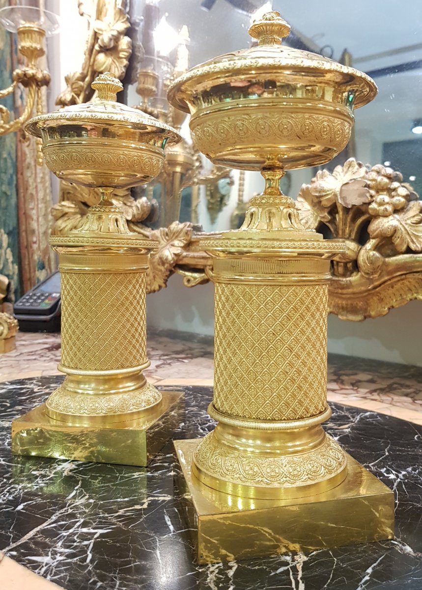 Paire De Vases Pot-pourri Epoque Empire XIX ème-photo-2