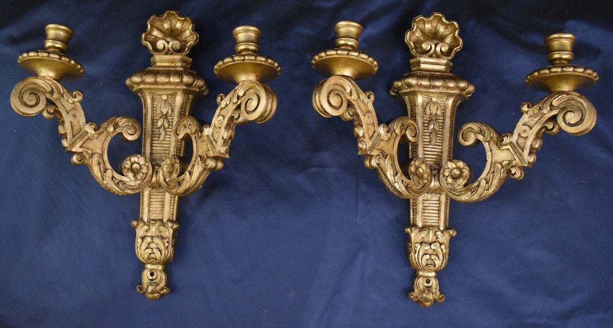 Pair Of Regency Style Wall Lights In Golden Wood End XIXth-photo-4