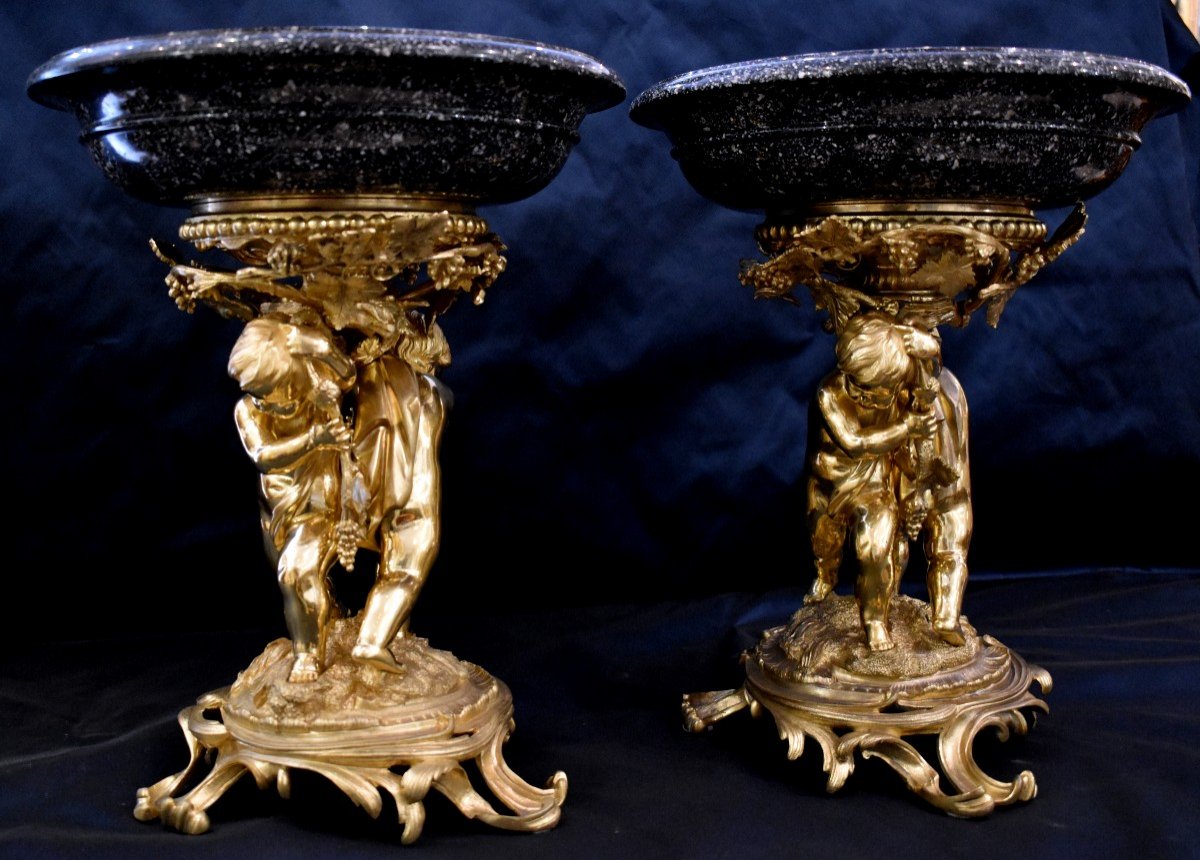 Pair Of Large Porphyry And Gilt Bronze Basins Napoleon III Period XIX-photo-3