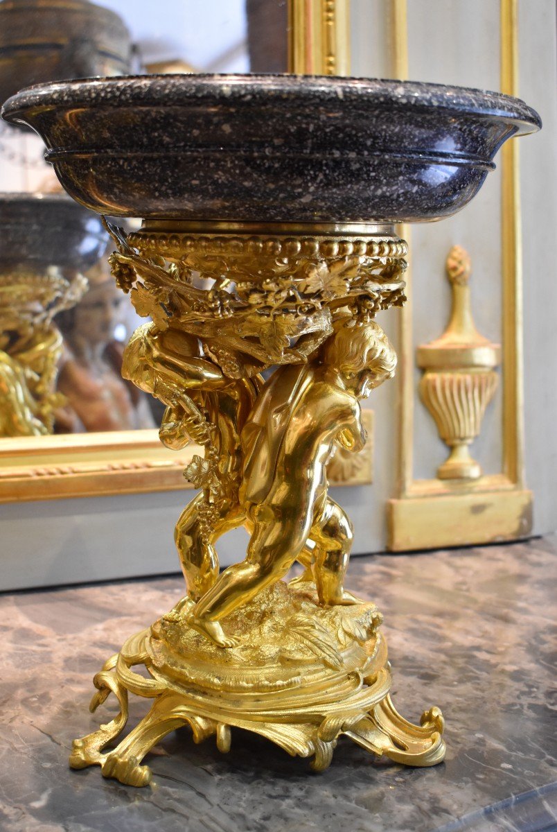 Pair Of Large Porphyry And Gilt Bronze Basins Napoleon III Period XIX-photo-1