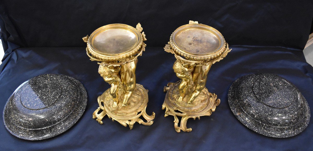 Pair Of Large Porphyry And Gilt Bronze Basins Napoleon III Period XIX-photo-6