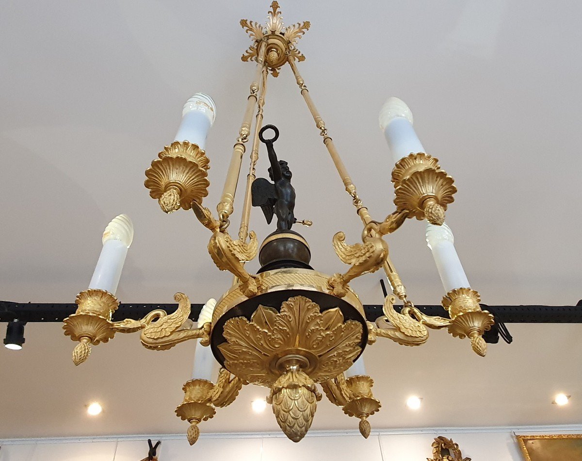 Gilt Bronze Chandelier With Six Arms Of Light Empire Period XIX-photo-2