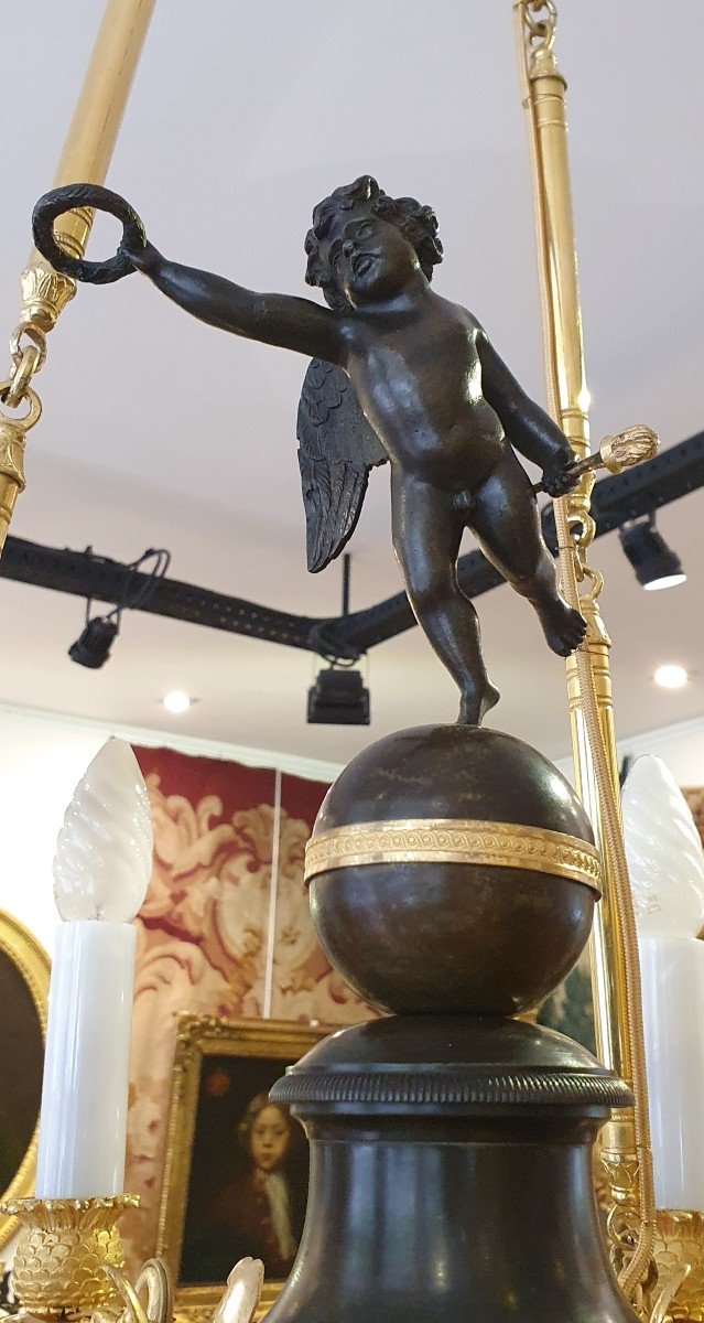 Gilt Bronze Chandelier With Six Arms Of Light Empire Period XIX-photo-3