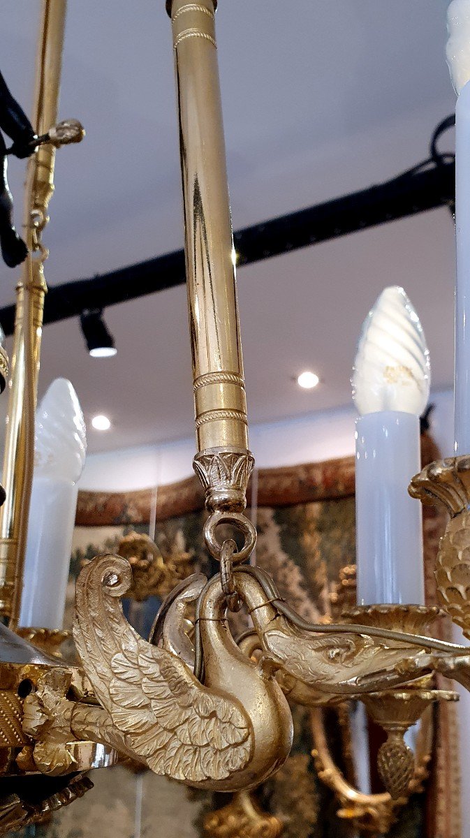 Gilt Bronze Chandelier With Six Arms Of Light Empire Period XIX-photo-4