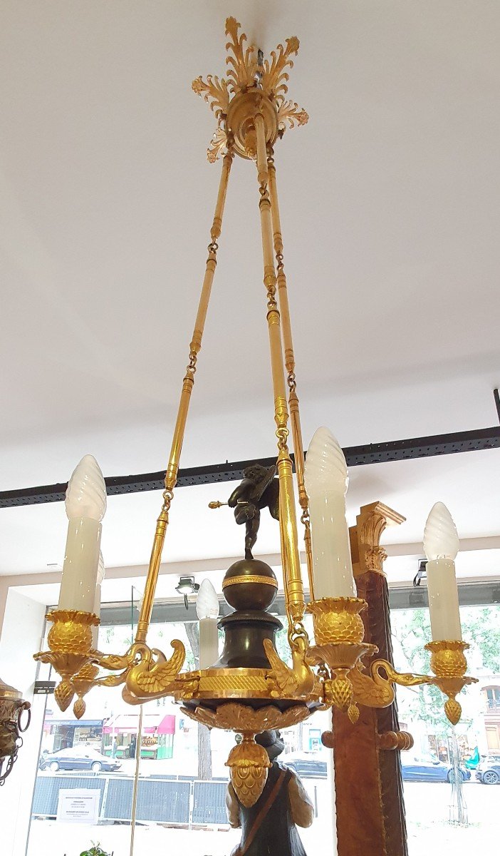 Gilt Bronze Chandelier With Six Arms Of Light Empire Period XIX-photo-2