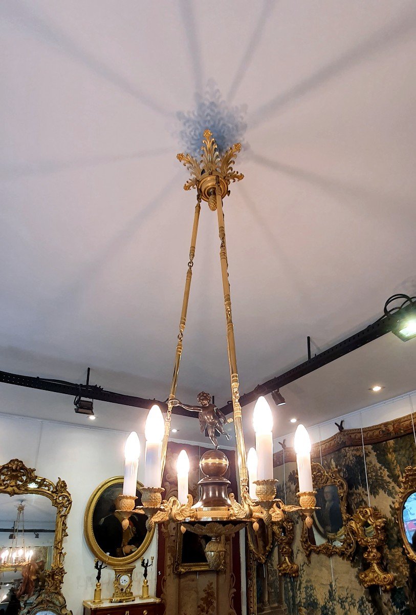 Gilt Bronze Chandelier With Six Arms Of Light Empire Period XIX-photo-5