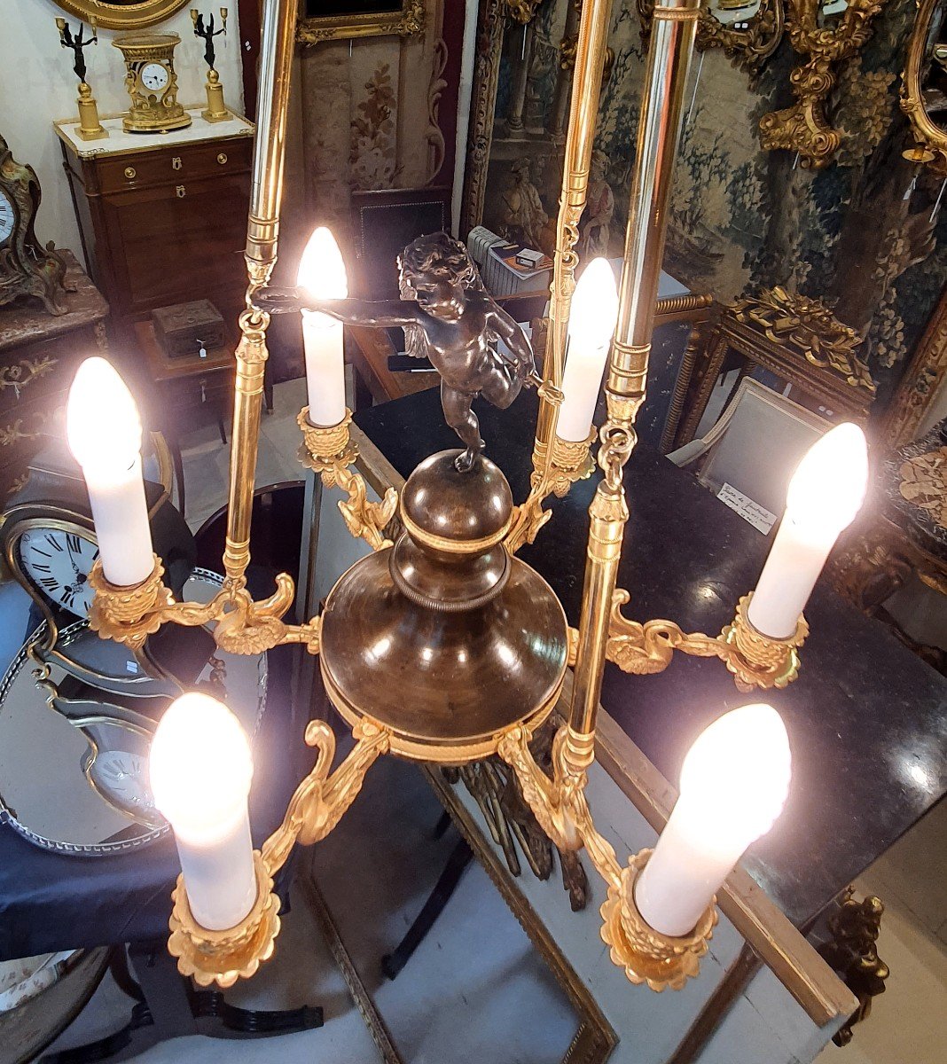 Gilt Bronze Chandelier With Six Arms Of Light Empire Period XIX-photo-6