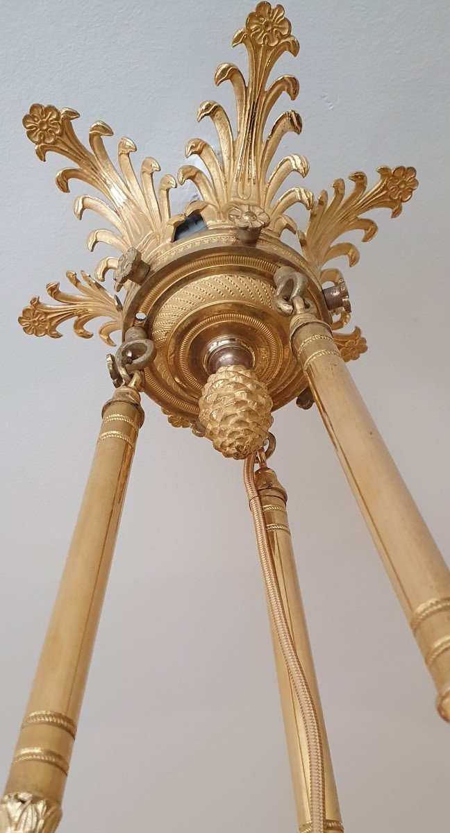 Gilt Bronze Chandelier With Six Arms Of Light Empire Period XIX-photo-7