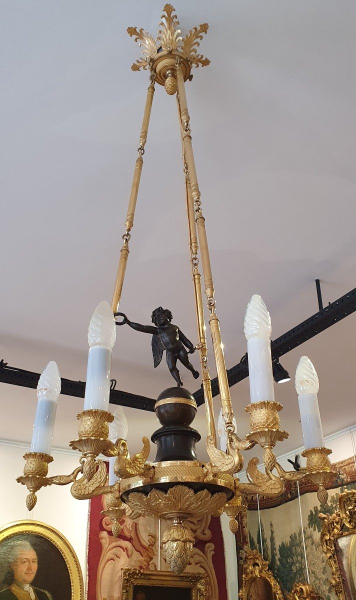 Gilt Bronze Chandelier With Six Arms Of Light Empire Period XIX