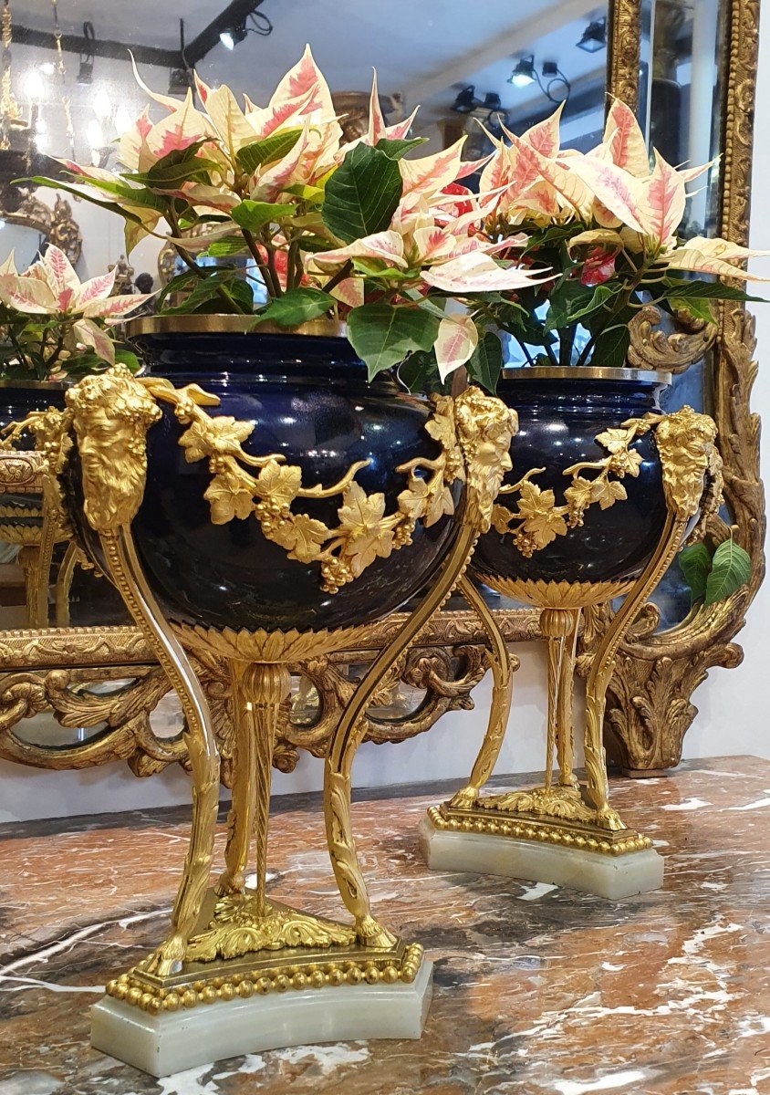 Pair Of Louis XVI Style Vases In Porcelain And Gilt Bronze Napoleon III Period XIX