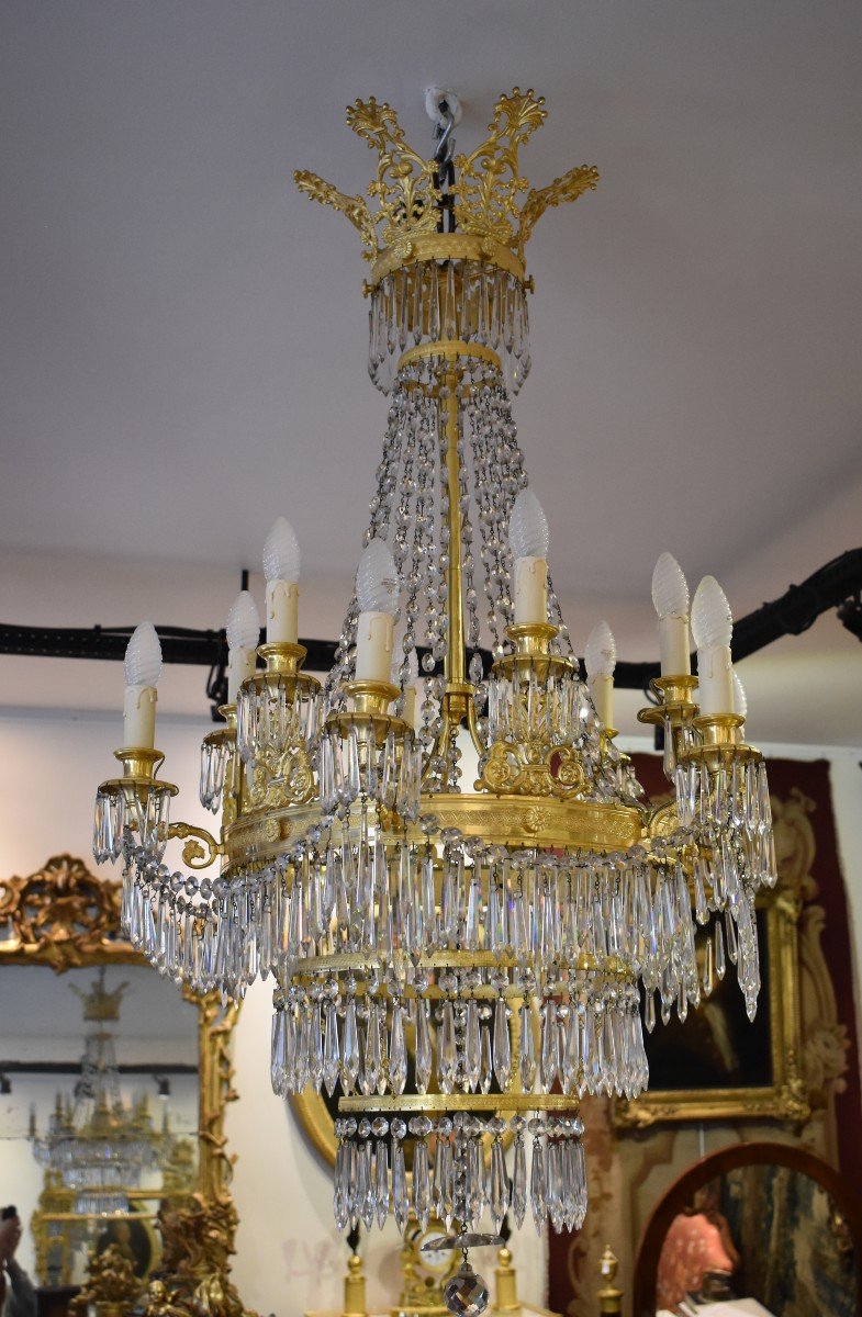 Grand Lustre "Mongolfière" A Douze Lumières Epoque Empire XIX ème-photo-2