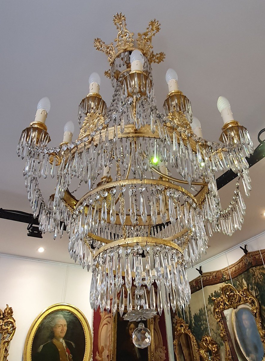 Grand Lustre "Mongolfière" A Douze Lumières Epoque Empire XIX ème-photo-3