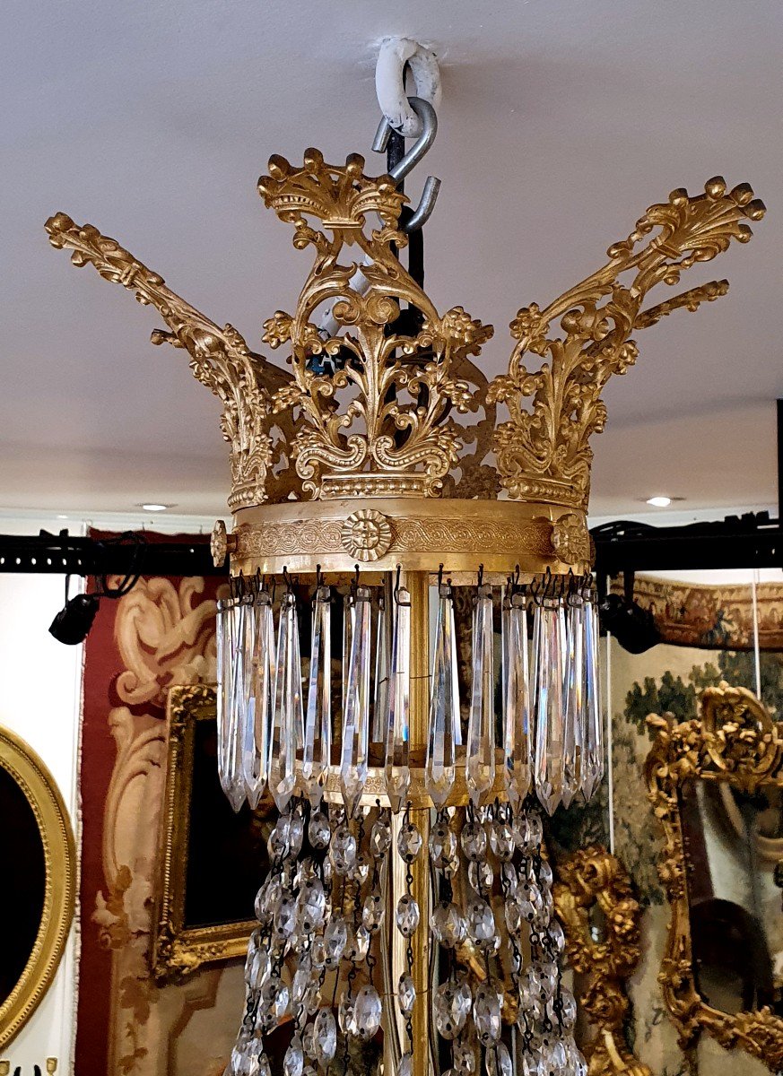 Grand Lustre "Mongolfière" A Douze Lumières Epoque Empire XIX ème-photo-3