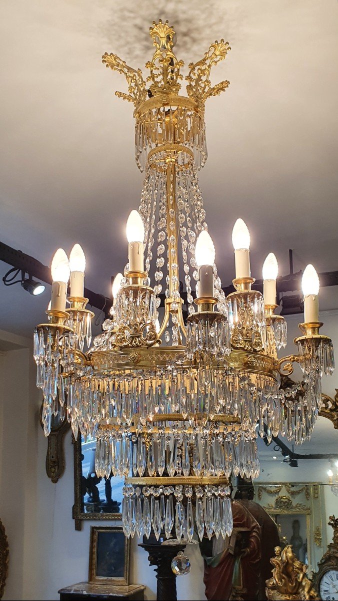 Grand Lustre "Mongolfière" A Douze Lumières Epoque Empire XIX ème-photo-6