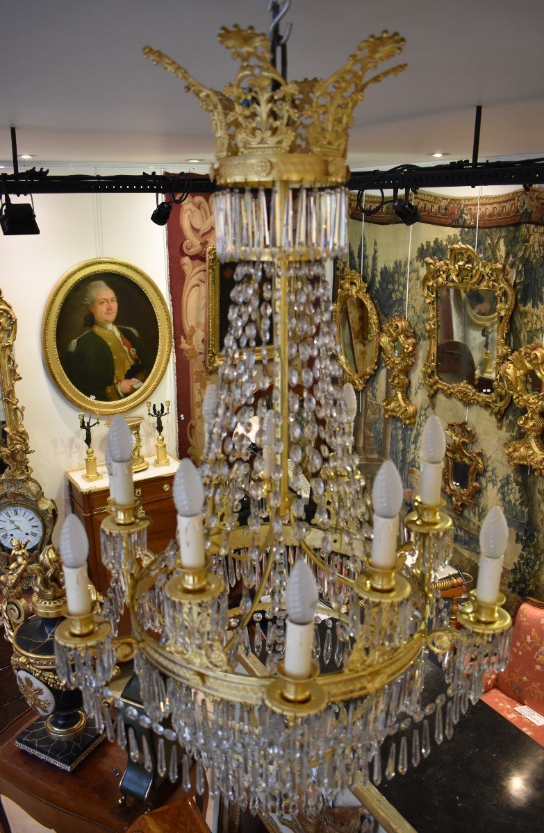 Grand Lustre "Mongolfière" A Douze Lumières Epoque Empire XIX ème-photo-7