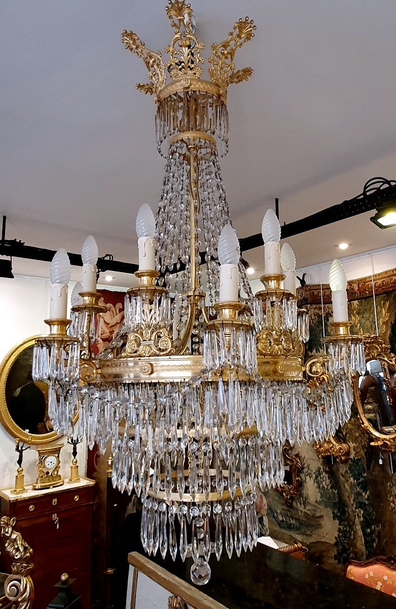 Grand Lustre "Mongolfière" A Douze Lumières Epoque Empire XIX ème