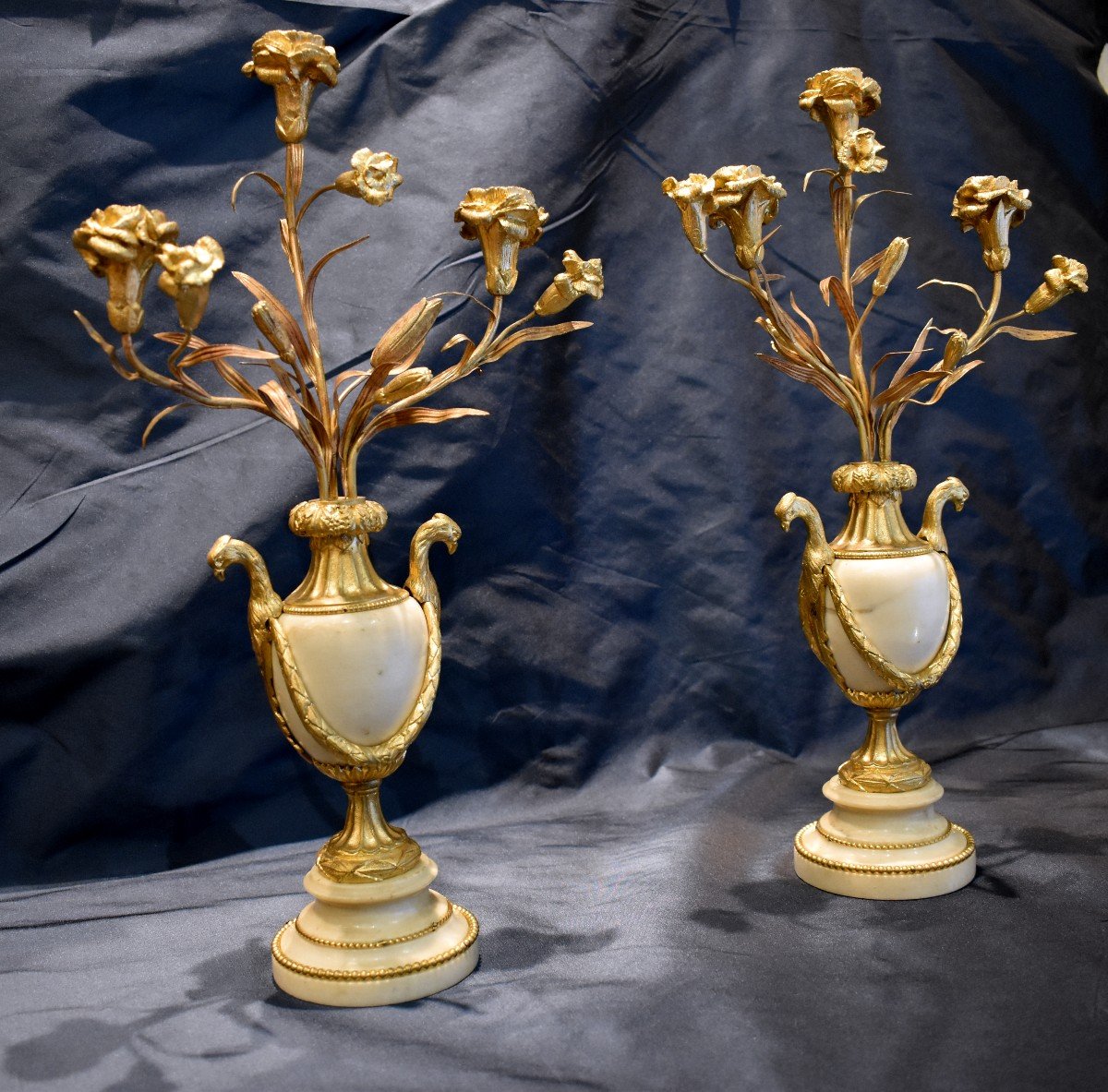 Paire De Candélabres "Vases Fleuris" Epoque Louis XVI  XVIII ème-photo-2