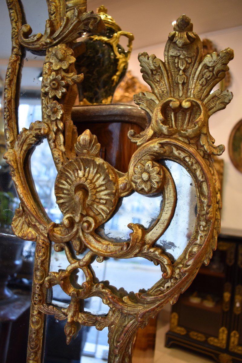 Important Mirror With Parecloses In Carved And Gilded Wood Regency Period Early XVIII-photo-3