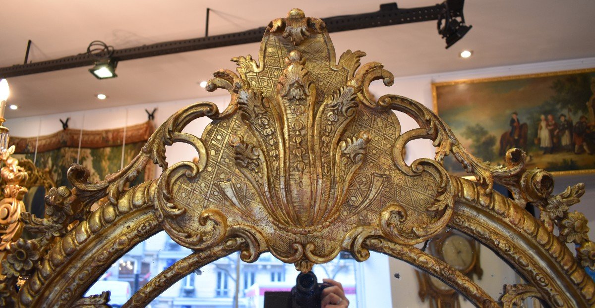 Important Mirror With Parecloses In Carved And Gilded Wood Regency Period Early XVIII-photo-1