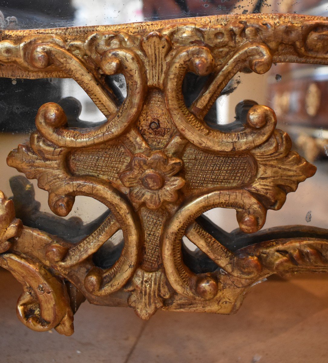Important Miroir A Parecloses En Bois Sculpté Et Doré Epoque Régence Début XVIII ème-photo-5
