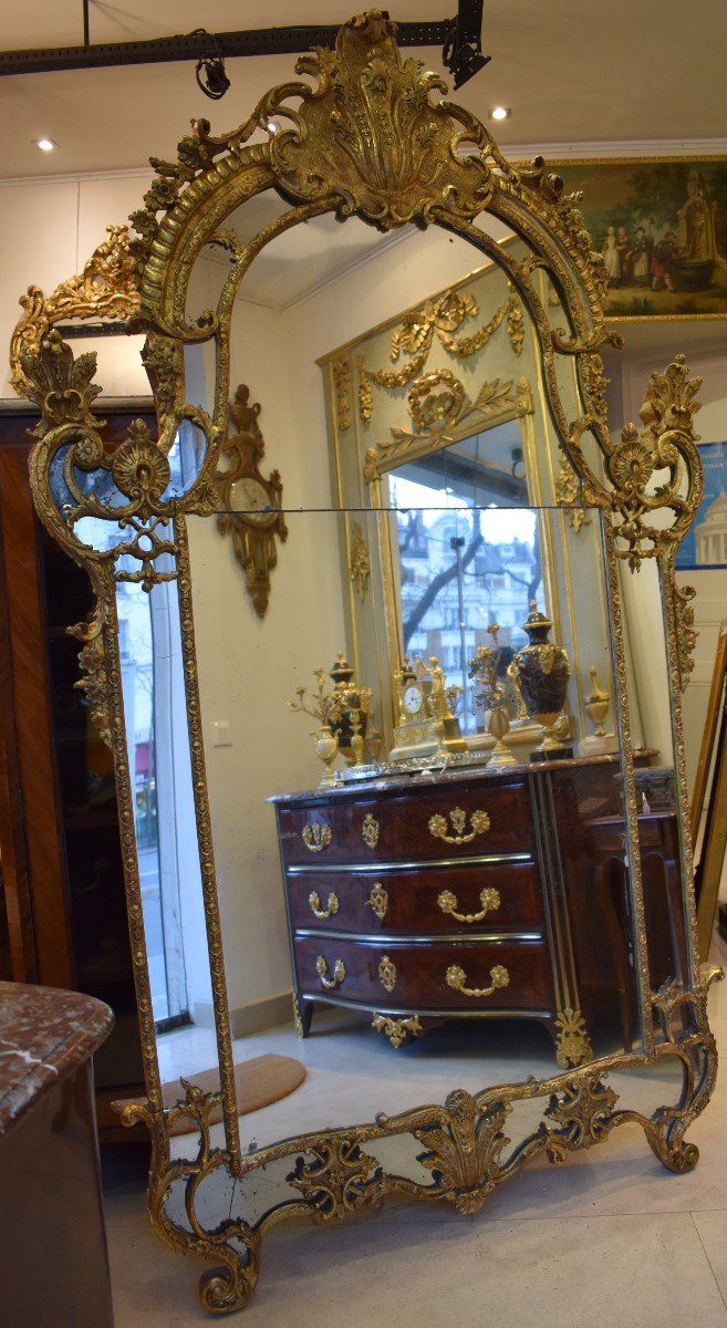 Important Miroir A Parecloses En Bois Sculpté Et Doré Epoque Régence Début XVIII ème-photo-7