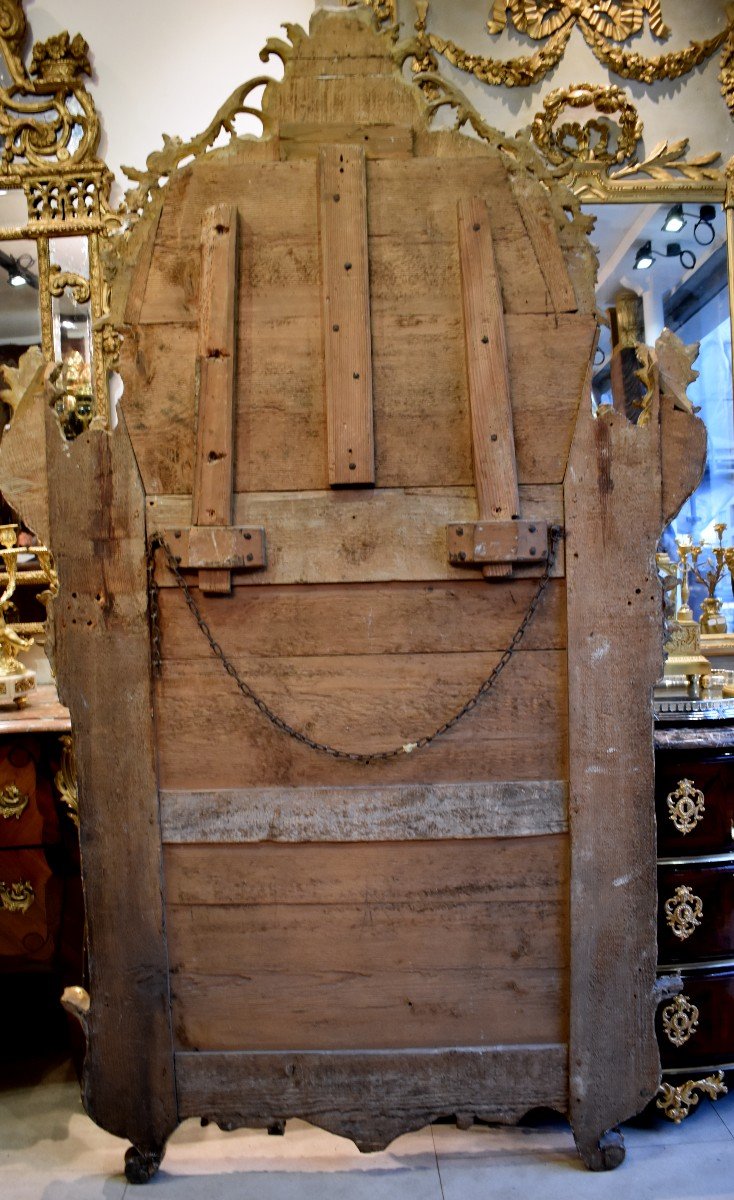 Important Miroir A Parecloses En Bois Sculpté Et Doré Epoque Régence Début XVIII ème-photo-8